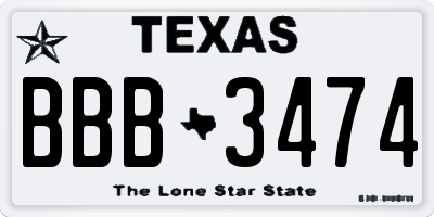 TX license plate BBB3474