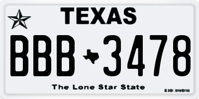 TX license plate BBB3478