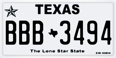 TX license plate BBB3494