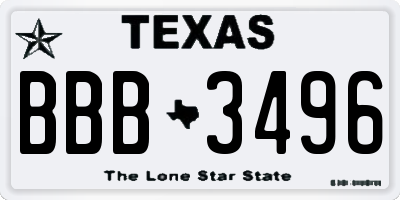 TX license plate BBB3496