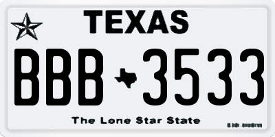 TX license plate BBB3533