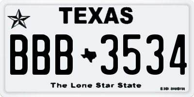 TX license plate BBB3534