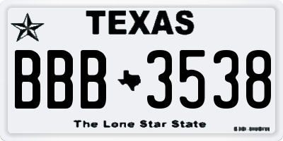 TX license plate BBB3538