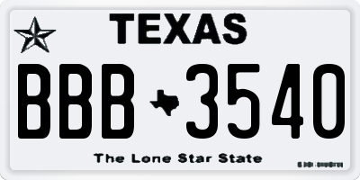 TX license plate BBB3540