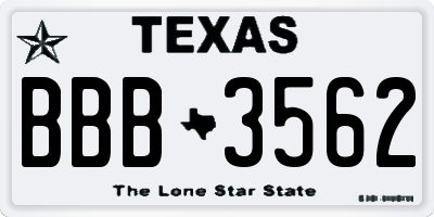 TX license plate BBB3562