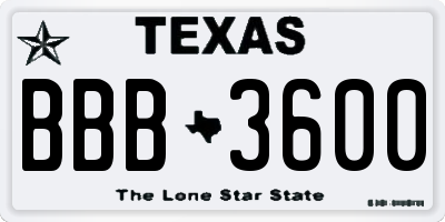 TX license plate BBB3600