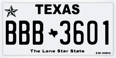 TX license plate BBB3601