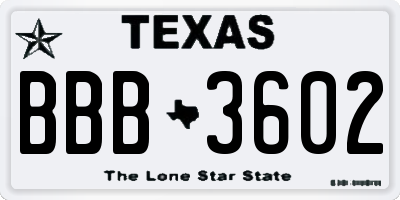 TX license plate BBB3602