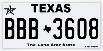 TX license plate BBB3608