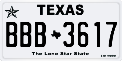 TX license plate BBB3617