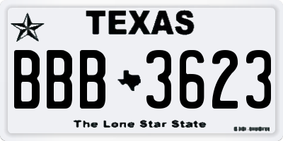 TX license plate BBB3623