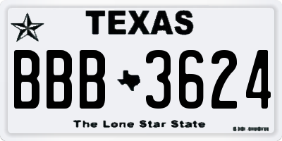 TX license plate BBB3624
