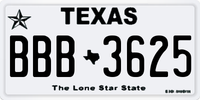 TX license plate BBB3625