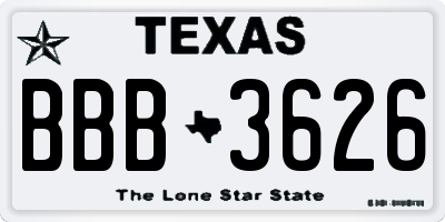 TX license plate BBB3626