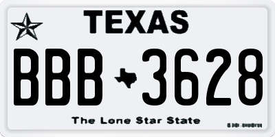 TX license plate BBB3628