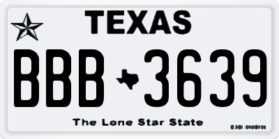 TX license plate BBB3639