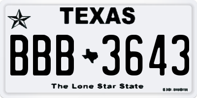 TX license plate BBB3643