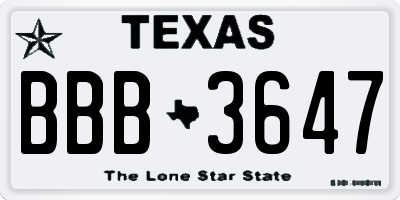 TX license plate BBB3647