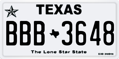 TX license plate BBB3648