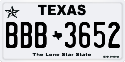TX license plate BBB3652