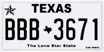 TX license plate BBB3671