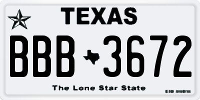 TX license plate BBB3672