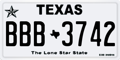 TX license plate BBB3742