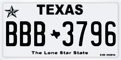 TX license plate BBB3796