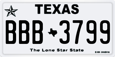 TX license plate BBB3799