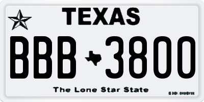 TX license plate BBB3800