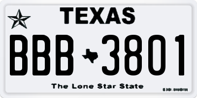 TX license plate BBB3801