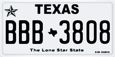 TX license plate BBB3808