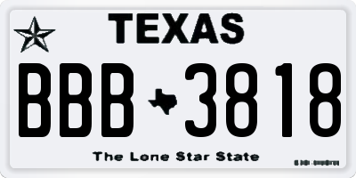 TX license plate BBB3818