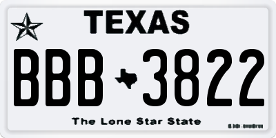 TX license plate BBB3822