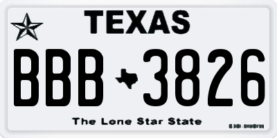 TX license plate BBB3826