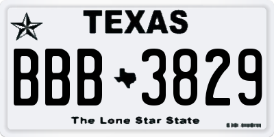 TX license plate BBB3829