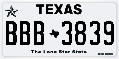 TX license plate BBB3839