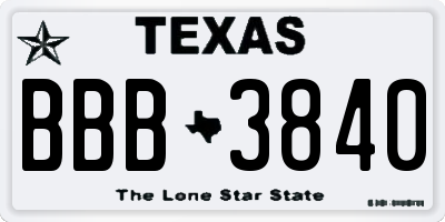 TX license plate BBB3840