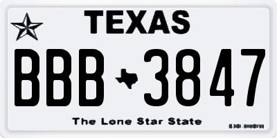 TX license plate BBB3847