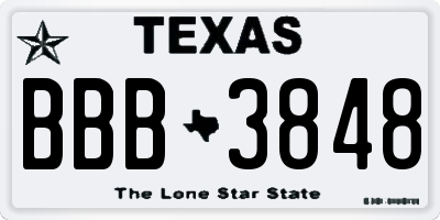 TX license plate BBB3848