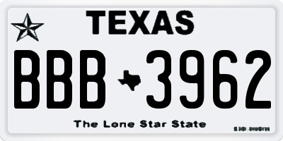 TX license plate BBB3962