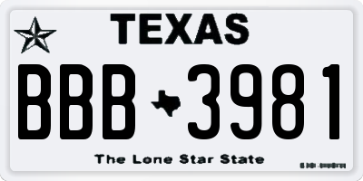 TX license plate BBB3981