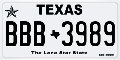 TX license plate BBB3989