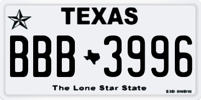 TX license plate BBB3996