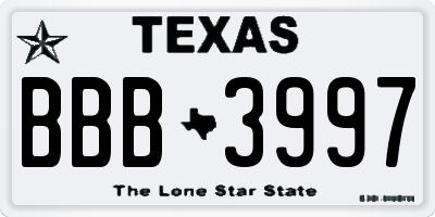 TX license plate BBB3997