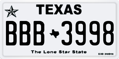 TX license plate BBB3998