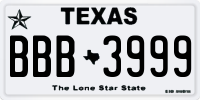 TX license plate BBB3999