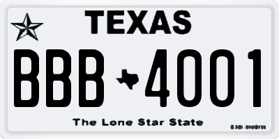 TX license plate BBB4001