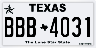 TX license plate BBB4031