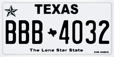 TX license plate BBB4032